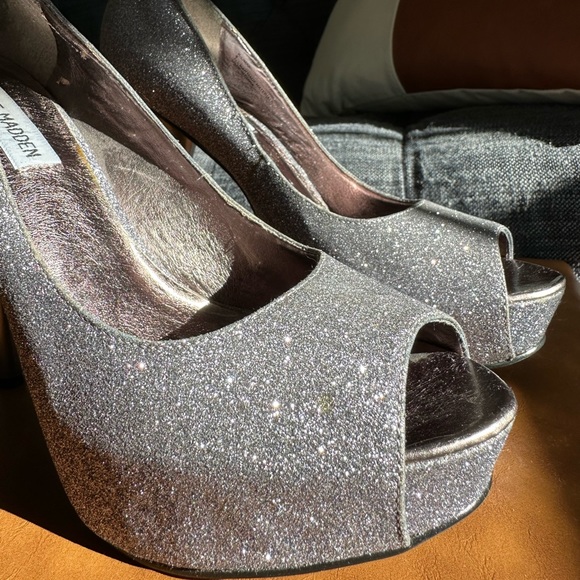 Silver Steve Madden Peep Toe Heels - Picture 10 of 12